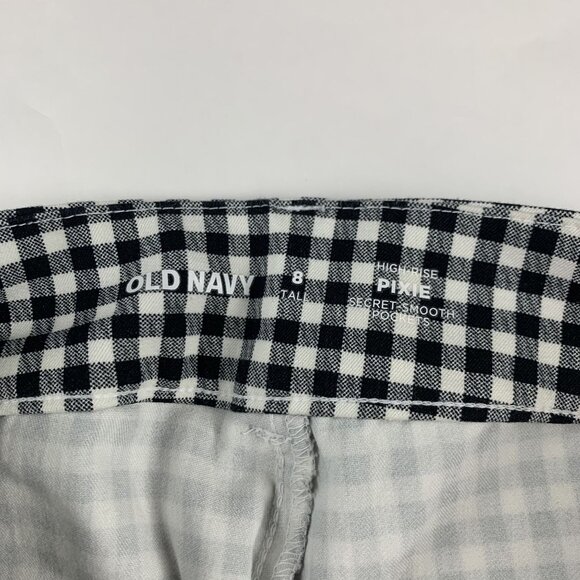 TALL Old Navy Black Gingham Checkered High Rise Pixie Pant 8T - Picture 4 of 7